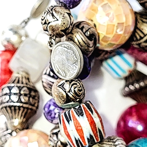 MULTI-COLORED BEAD WIRE WRAP BRACELET - Picture 5 of 8